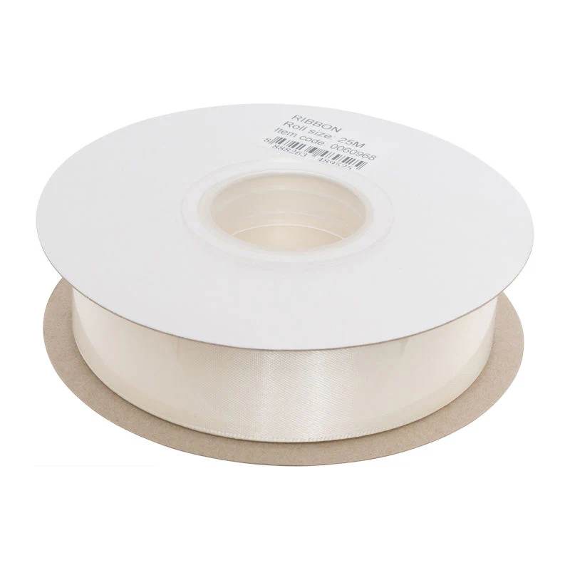 RIBBON SATIN ANTIQUE WHITE 25MMX25M (#60968)