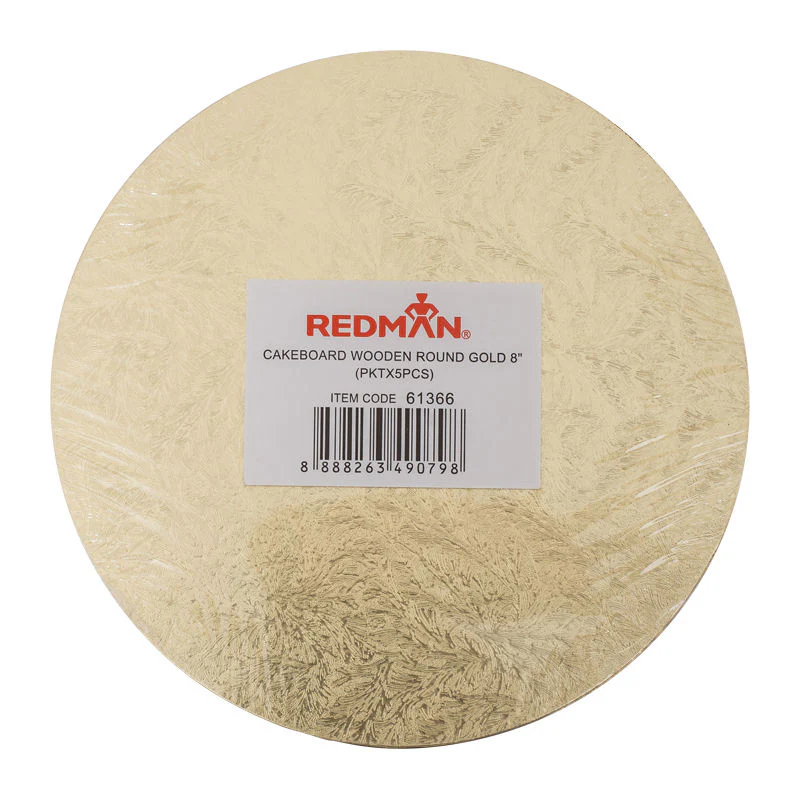 WOODEN CAKEBOARD ROUND GOLD 8" 5PCS (#61366)