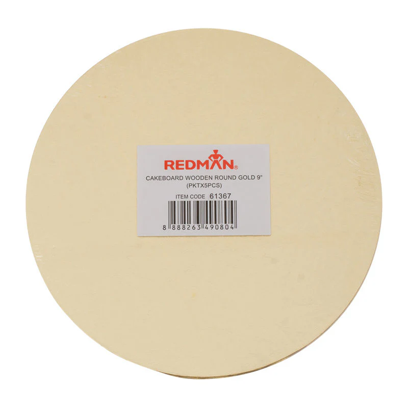 WOODEN CAKEBOARD ROUND GOLD 9" 5PCS (#61367)