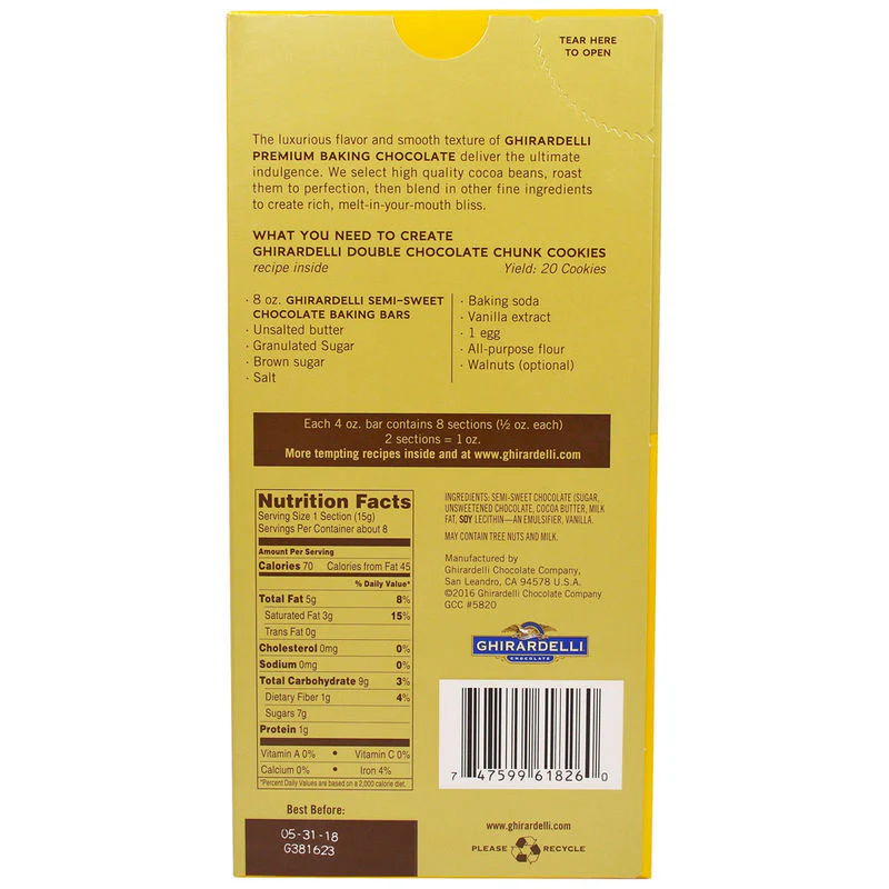 SEMI SWEET BAKING CHOCOLATE BAR 4OZ (#62866) - Image 2