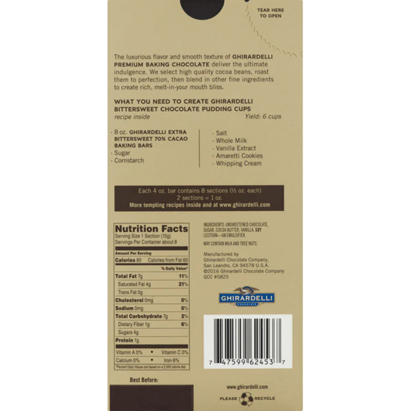 BITTERSWEET 70% COCOA BAKING BAR 4OZ (#62868) - Image 2