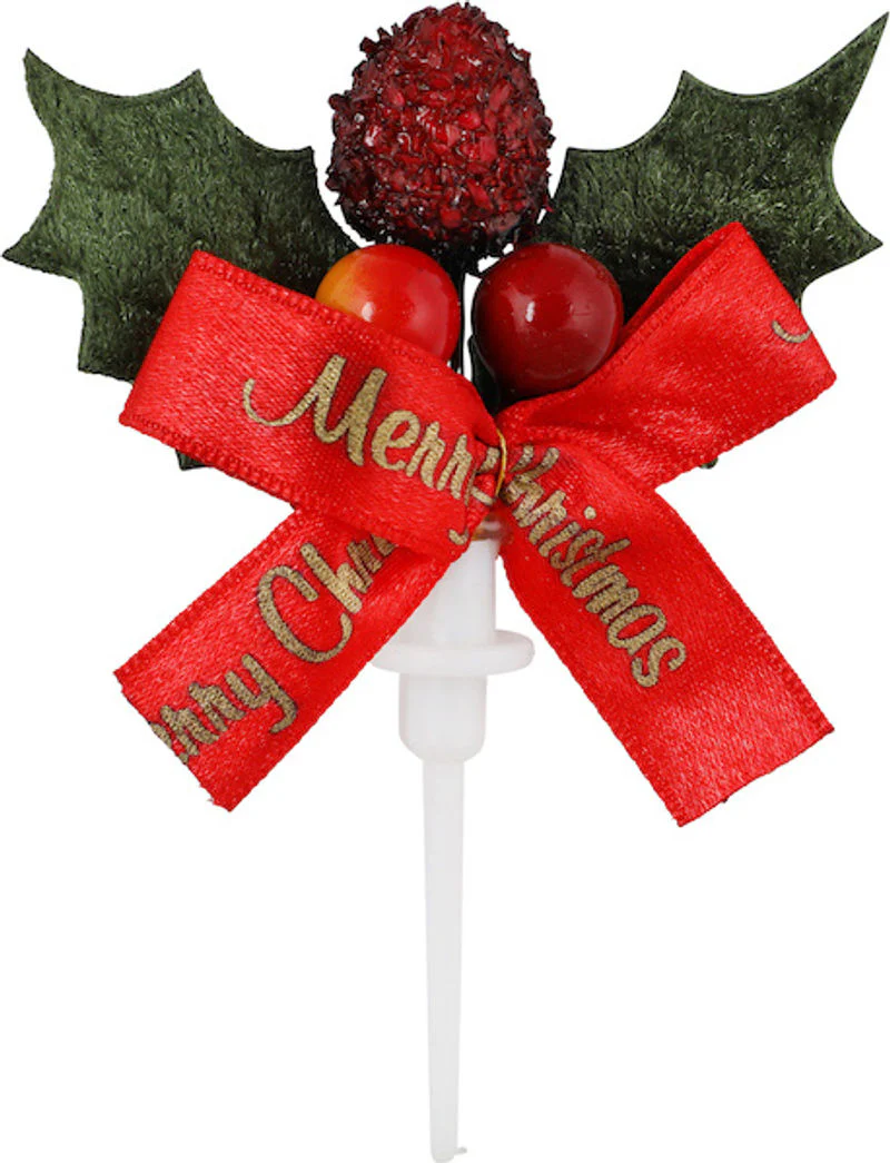 CHRISTMAS LEAF WITH BOW C331A 5PCS (#65463)