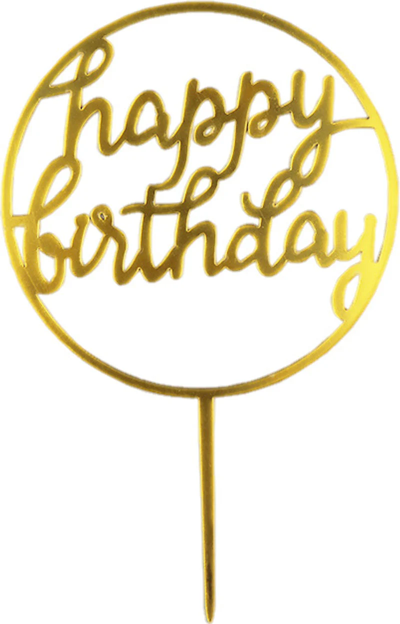 HAPPY BIRTHDAY ARCYLIC INSERT ROUND GOLD (#103557)