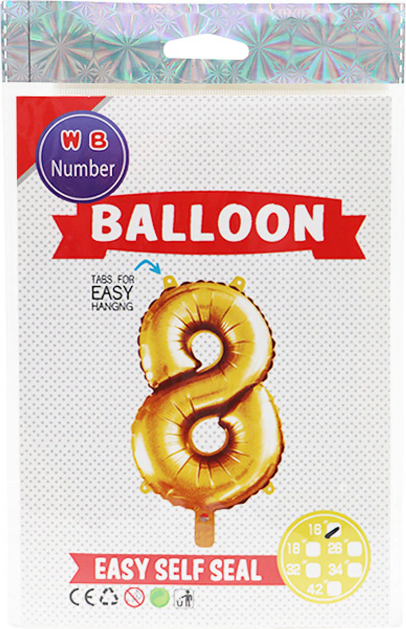 BALLOON NUMBER 8 GOLD 16" (#103712)