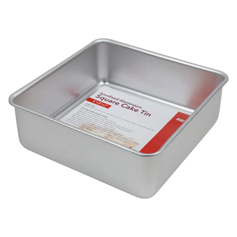 SQUARE CAKE TIN ALUM ANODIZED 8X8X3" (#106524)