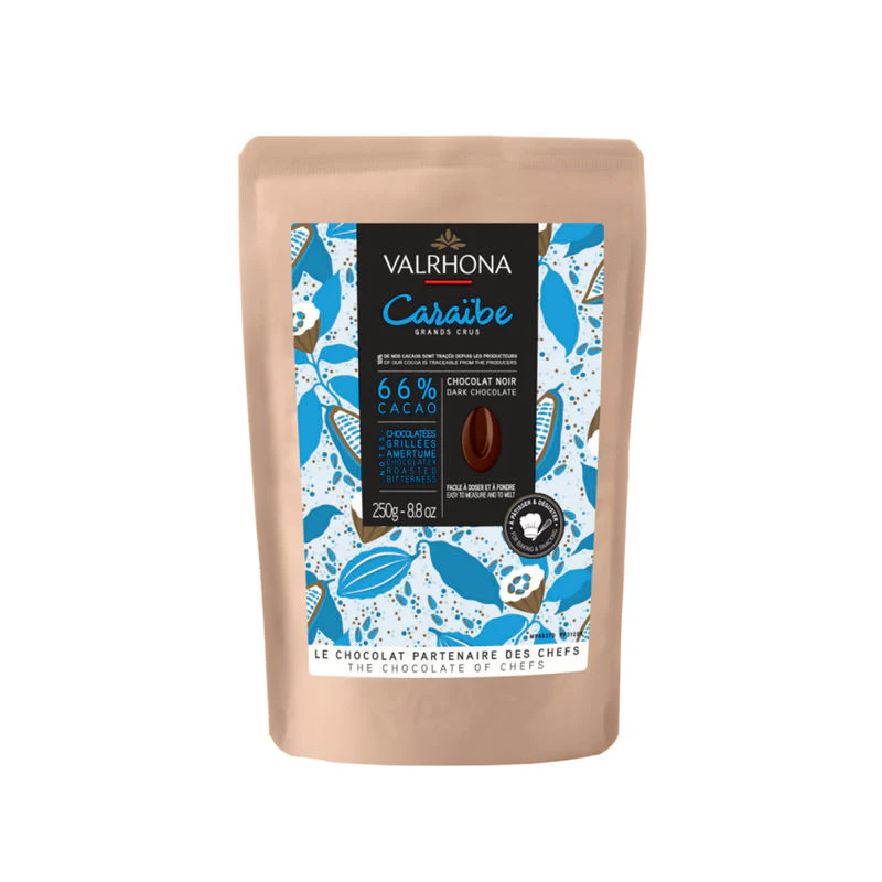 DARK CHOC FEVE CARAIBE 66% VALRHONA 250G (#106999)