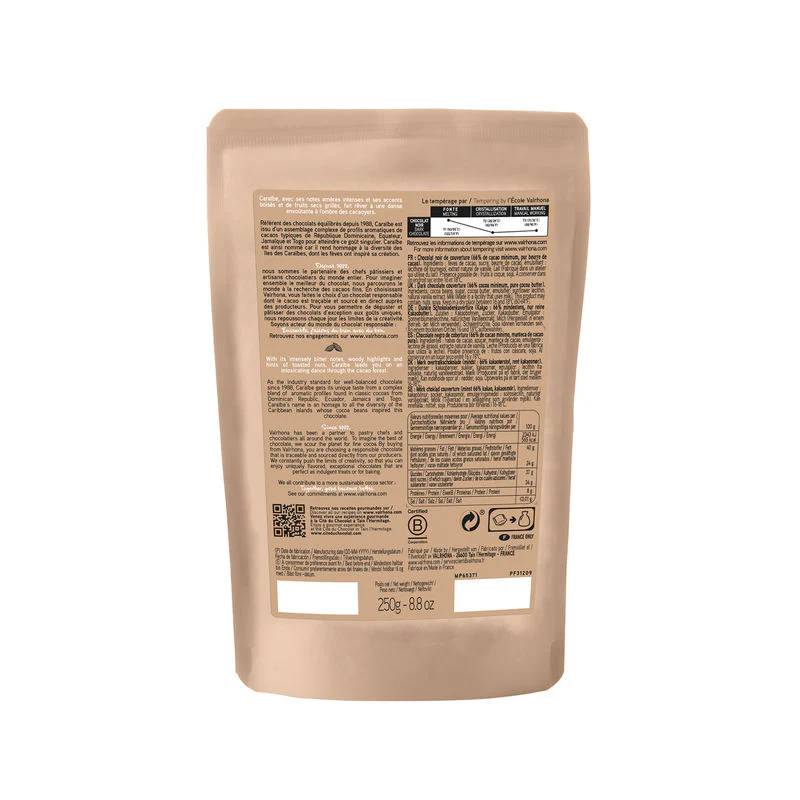 DARK CHOC FEVE CARAIBE 66% VALRHONA 250G (#106999) - Image 2