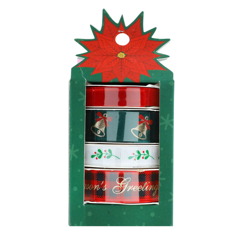 RIBBON XMAS RED GREEN WHITE SET OF 4X1YD (#107006)