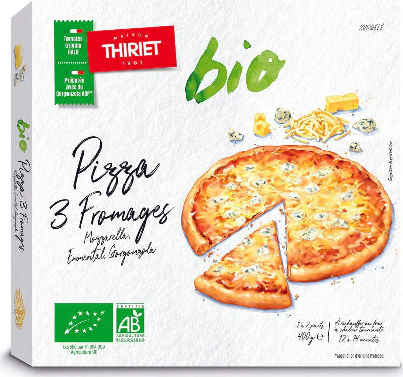 PIZZA ORGANIC 3 CHEESES MOZZA-EMM-GORGON 400G 1-2 PORTIONS (#113022)