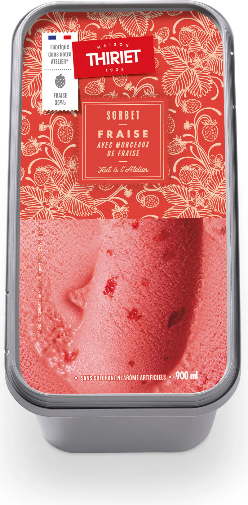 ICE CREAM TUB STRAWBERRY SORBET WITH STRAWBERRYPC 900ML (#120654)