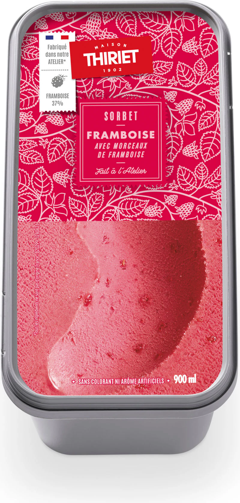 ICE CREAM TUB RASPBERRY SORBET WITH RASPBERRYPC 900ML (#120655)