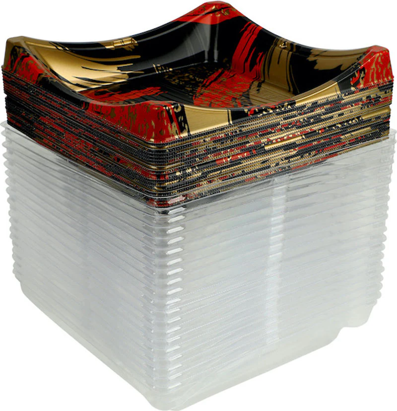 RED/GOLD PLASTIC SQUARE BOX 183.6X183.6X38MM 20SET (#200301)